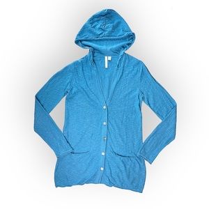 PureJill J. Jill Blue Button up Cardigan Hooded Sweater with Pockets Women's S